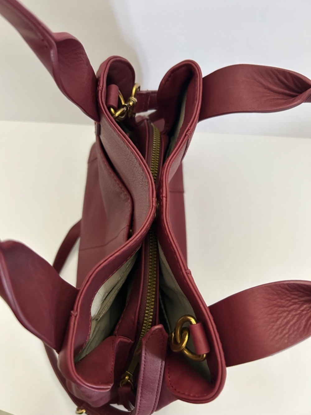 American Leather Co. Ada Triple Entry Leather Satchel Dark Cherry/Burgundy Wine - Picture 4 of 12